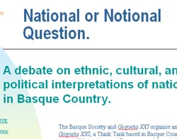 Vista parcial del cartel de 'National or Notional Question', mañana en Londres, firmado por la 'Basque Society-Euskal Elkartea' y Gogoeta XXI