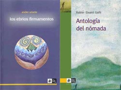 Portadas de 'Los ebrios firmamentos' de Ander Uriarte, y 'Antología del nómada' de Xabier Etxarri