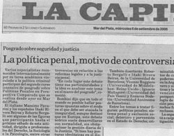 La noticia de la celebración y eco del curso sobre Política Penal en la prensa local, en este caso el diario local La Capital