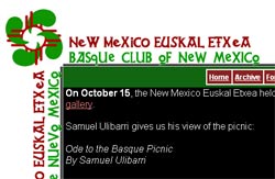 Vista parcial de la página web de la 'New Mexico Euskal Etxea', en www.buber.net/NMEE