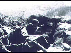 Un gudari defendiendo su posición en el frente guipuzcoano durante la guerra de 1936