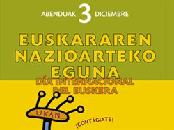 Cartel del 'Euskararen Nazioarteko Eguna', en el que guarda un fuerte protagonismo el virus Ukan