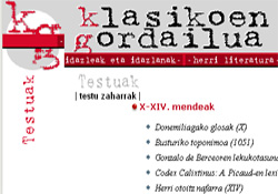 Klasikoen Gordailua webgunearen portada