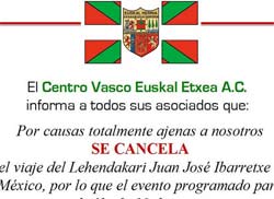 Vista parcial del aviso de la euskal etxea azteca