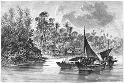Un grabado antiguo de los ríos en la costa de Davao