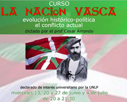 Afiche que anuncia este primer curso sobre la Nación Vasca y su evolución histórica hasta hoy que se ha venido impartiendo por cuatro semanas