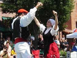 Maite Iribarren-Gorrindo and PJ Mansisidor perform a jota for the crowd on Boise's Basque Block