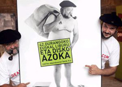 Cartel de la nueva edición de la Azoka presentado por modelo (izquierda) y creador (derecha)