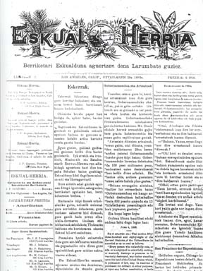 1895ean Los Angelesen Jean-Pierre Goitinok sortu zuen California'ko Eskual Herria astekariaren ale bat