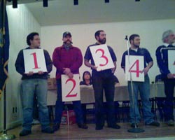 Xanti Alcelay, John Arrieta, Johnny Aldape, Luke
Murgoitio, Jim Mendiguren holding up with signs for the general members to
vote with.  All five of these men were elected to the board