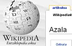 Portada de la versión en euskera de Wikipedia