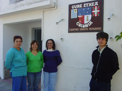 Member of Gure Etxea Basque Club of Rosario, Uruguay in front of their clubhouse (photo EuskalKultura.com)