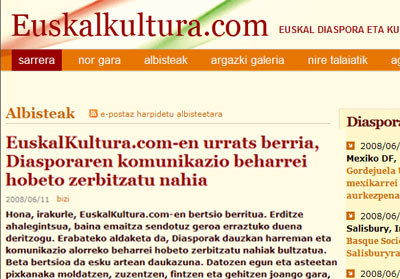 Una de las portadas de prueba del nuevo EuskalKultura.com, en su versión en euskera