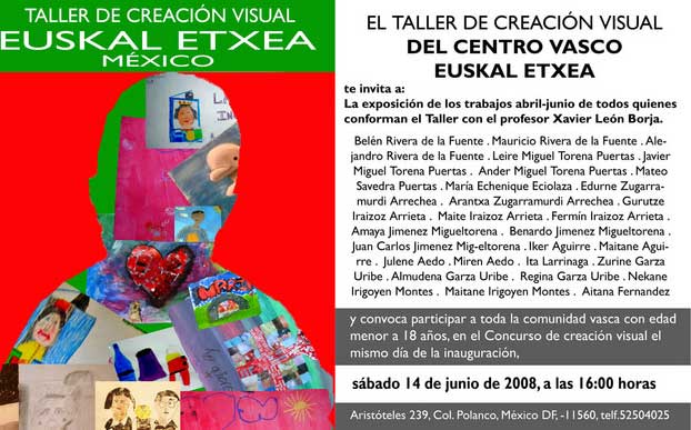Cartel que muestra la lista con los nombres y apellidos de todos lo participantes en el taller de creación visual (foto Centro Vasco México)