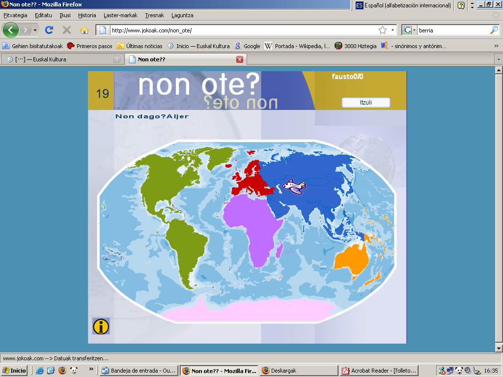 En la imagen, el juego 'Non ote?', en el que se han de encontrar paises y ciudades del mundo.