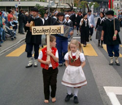 Members of the Swiss Basque Club parading representing the Basque Country and Culture at a festival in Herisau, Switzerland