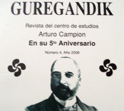 Portada del anuario Guregandik de 2008, editado por el Centro de Estudios Arturo Campion, con sede en el CV de Laprida. Alguna de las preguntas se refiere a este anuario.