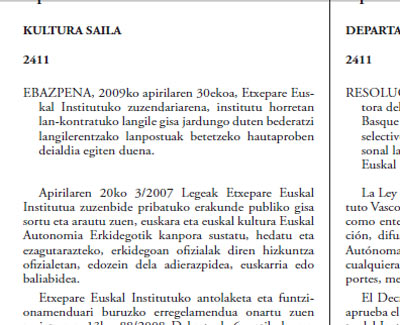 EAEko aldizkari ofizialak gaur argitara eman duen testua