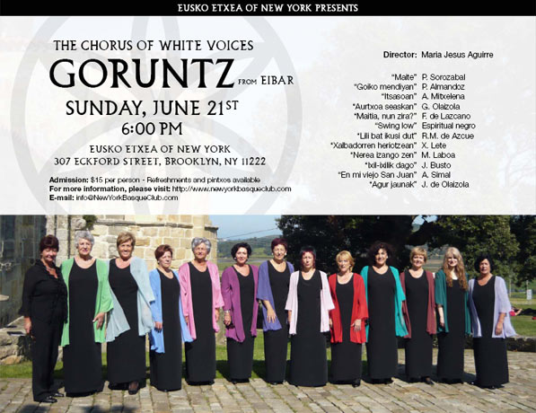 Cartel de la actuación de Goruntz este domingo en Eusko Etxea de Nueva York