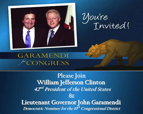 Cartel anunciador del encuento Clinton-Garamendi