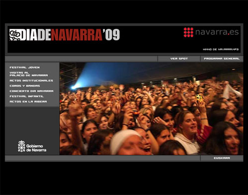 Portada de la web que el Gobierno ha habilitado en el seno de su portal institucional, dedicada al Día de Navarra 2009
