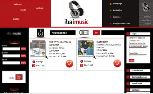 Euskal Herrian aitzindaria den Ibaimusic.com-en azala. Webgunea euskaraz, gaztelaniaz edo ingelesez nabiga daiteke