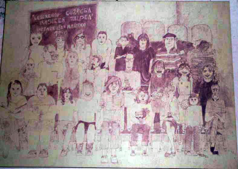 Retrato de alumnos y profesores que asistieron al primer barnetegi realizado en Macachin en 1990
