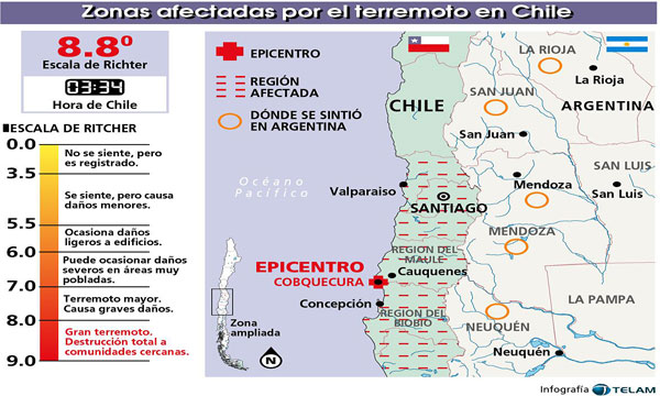 Eremu kaltetuenak agertzen dituen mapa (Terremotochile.com)
