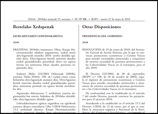 La Resolución de 19 de mayo de 2010 publicada ayer en el Boletín Oficial del País Vasco (foto EuskalKultura.com)