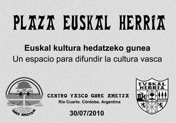 Invitación a la inauguración del espacio 'Plaza Euskal Herria', de Río Cuarto