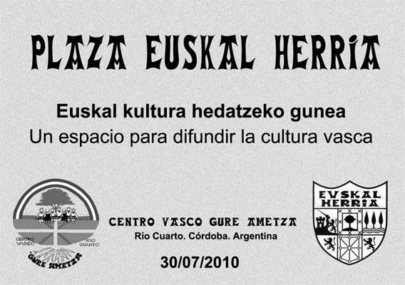 Invitación a la inauguración del espacio 'Plaza Euskal Herria', de Río Cuarto