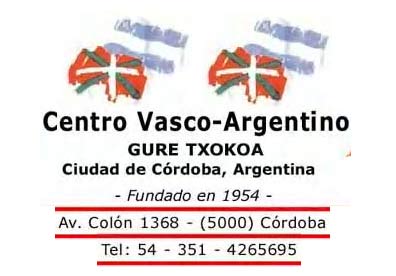Símbolos y membrete del Centro Vasco Gure Txokoa de Córdoba, capital de la homónima provincia argentina