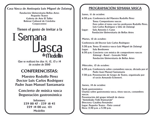 Programa de la I Semana Vasca de Medellín