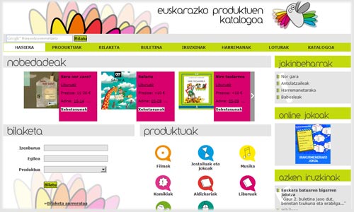 Portada de la página de productos en euskera de este 2010