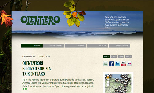 Portada de la web Olentzero.net, dedicada al carbonero vasco que baja de los montes a visitarnos cada Navidad