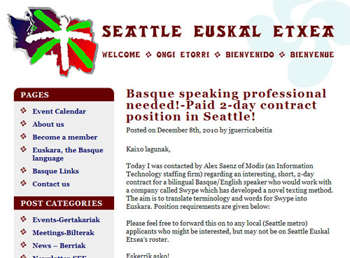 Eskaintza, Seattle Euskal Etxearen webgunean argitaraturik