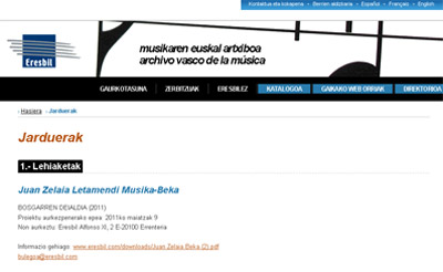 La web de Eresbil ofrece toda la información sobre la quinta edición de la beca musical Juan Zelaia