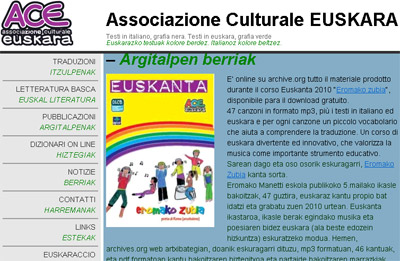 Associazione Culturale Euskara elkartearen webgunean dator Euskantaren berri