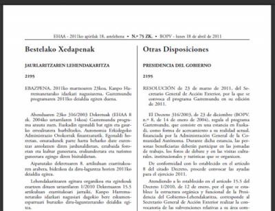 Gaztemundu 2011 programarako deialdia EHAA buletinean