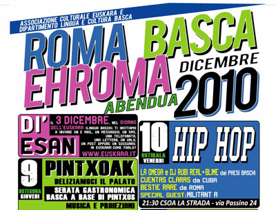 Cartel de la Semana Vasca organizada el año pasado por el DLCB de UPTER y Associazione Culturale Euskara de Roma