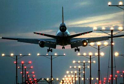 A plane landing in Miami