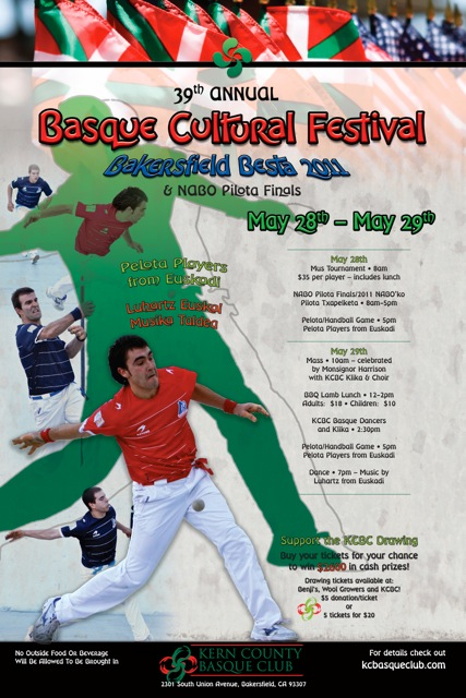Cartel anunciador del festival vasco anual de Bakersfield, organizado por el Kern County Basque Club, obra del diseñador vasco-californiano Pierre Ygoa