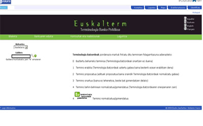 EuskalTerm datu-basearen webgunea