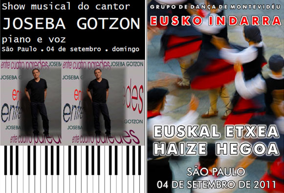 Carteles anunciadores de las actuaciones de Joseba Gotzon y del grupo Eusko Indarra en la I Semana Basca, en Sao Paulo, el 4 de septiembre