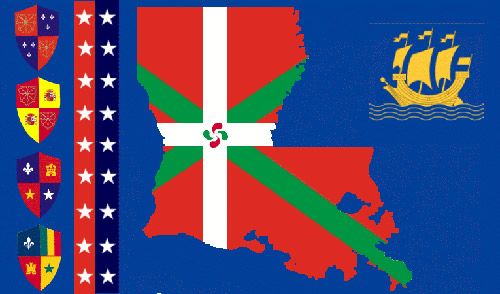 Bandera, escudos y motivos vascos en torno a Luisiana, estado norteamericano con orígenes vinculados a Francia, en cuyo desarrollo histórico intervino asimismo población de origen vasco