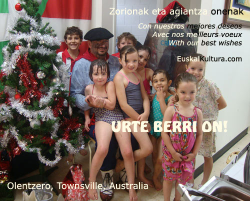 EuskalKultura.com-ek eskerrak ematen dizkie Olentzerori eta Townsvilleko (Australia) Euskal Etxeko haurrei aurtengo postalerako euren lankidetzagatik. Zorionak eta Urte Berri On!