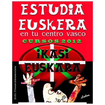 Afiche para la difusión de clases de euskera 2012, ganador del concurso de la Semana Vasca 2011. Autor, Pablo Cufré.