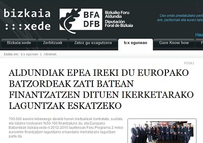 La noticia en la página web de la iniciativa Bizkaia:xede