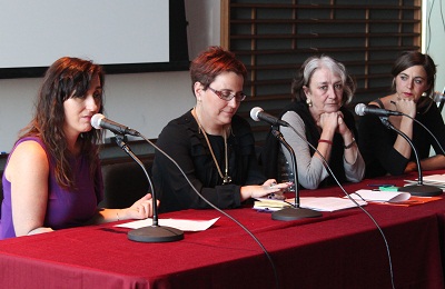 From left to right: Amaia Gabantxo (Chicago's Basque lecturer), Mari Jose Olaziregi (Etxepare Institute) and Arantxa Urretabizkaia and Eider Rodriguez writers