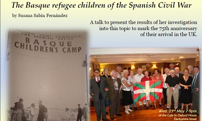 Cartel de la charla sobre los Niños de la Guerra del Reino Unido que tendrá lugar mañana en la London Basque Society